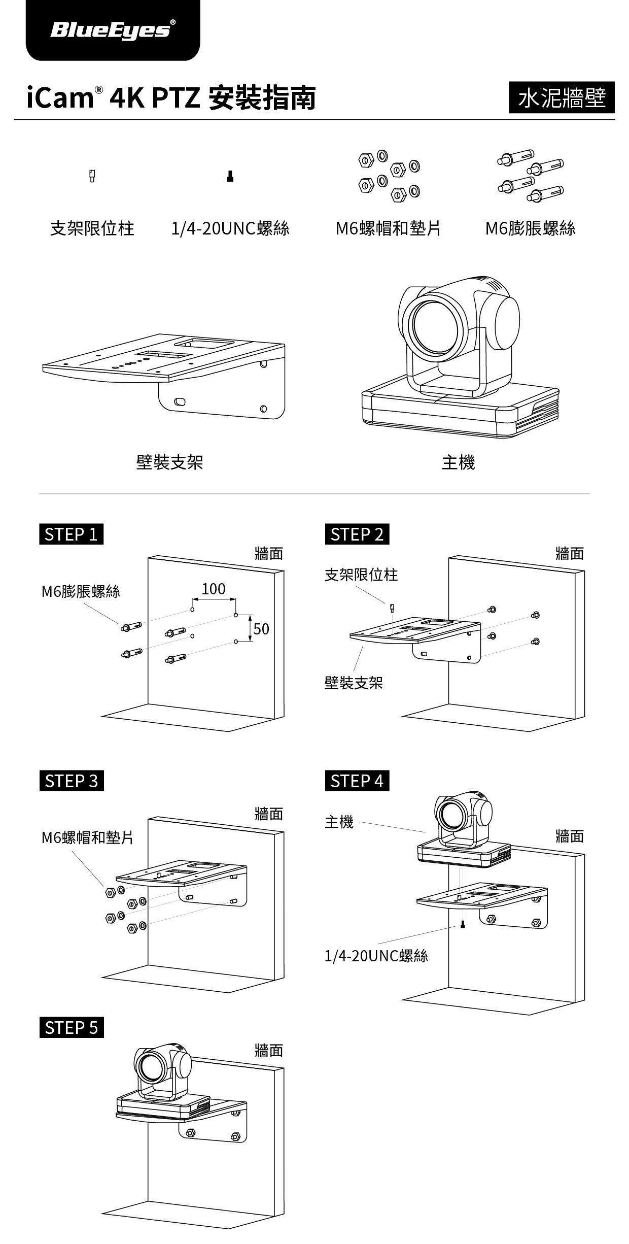 iCam Ultra攝影機安裝於水泥牆壁