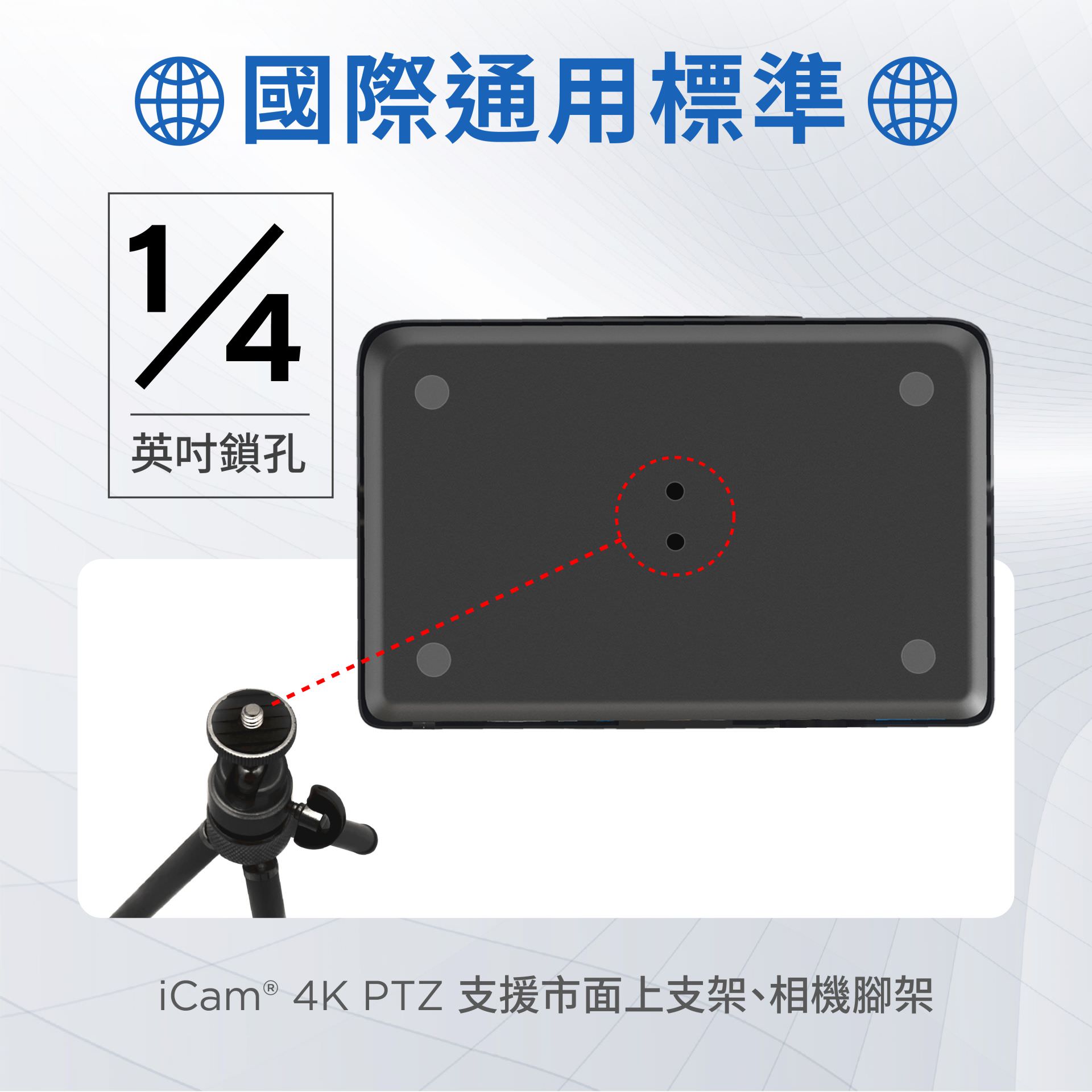 iCam Ultra攝影機採用國際標準1/4吋螺絲孔